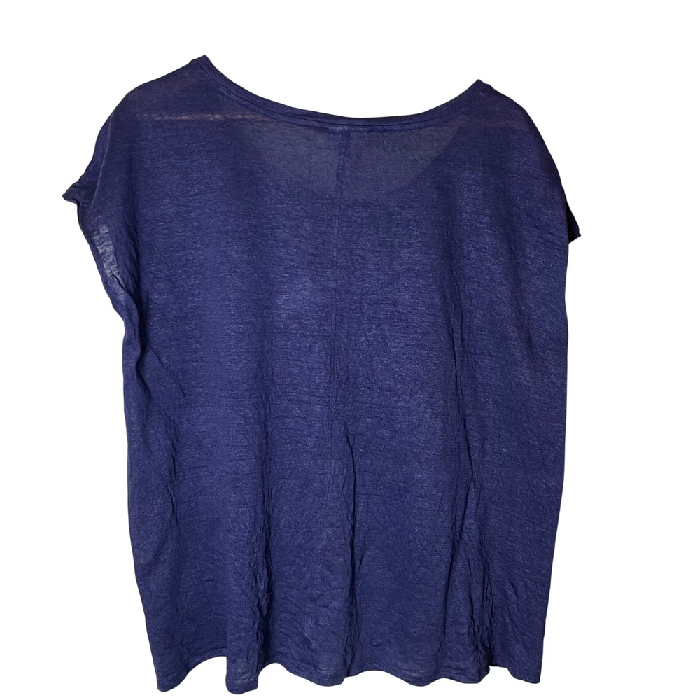 J. Jill Love Linen Navy Blue Short Sleeve Top XL 100% Linen Minimalist Coastal - Picture 2 of 9